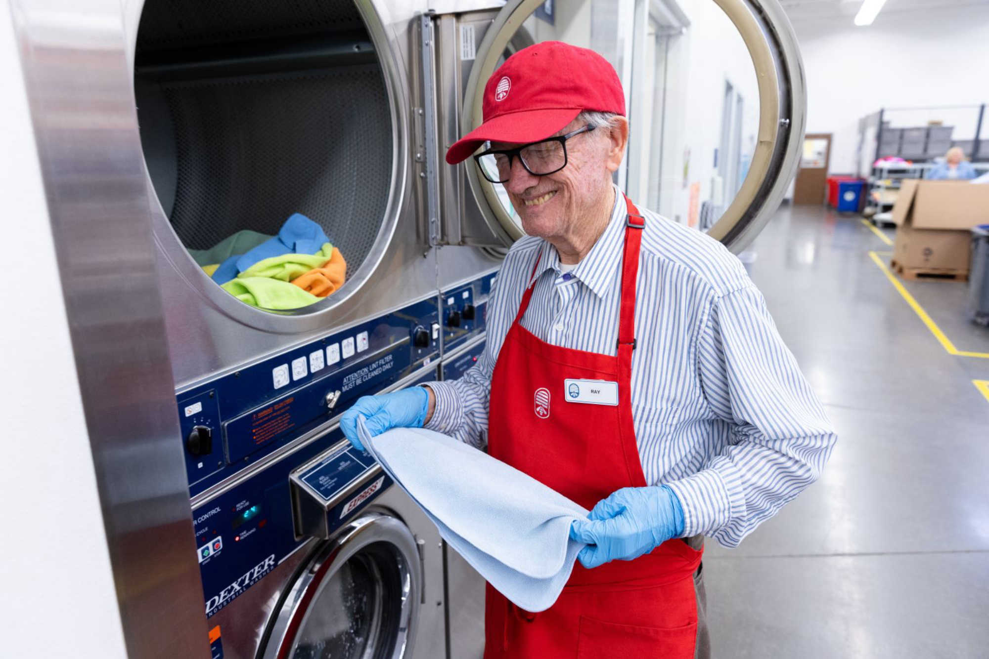 Worker doing laundry